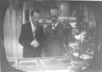 Jan Kadlec on the right with Professor Bureš on Czechoslovak Television talking about grass mats, 1982