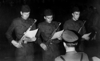 Taking the military oath, Bořivoj Černý far left, 1966 