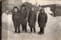 Vasyl Lesyshin (on the photo - the first person on the left side) with friends from Latvia, special settlement Ust-Shysh, winter of 1952 or 1953.
