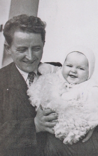 As a child with father Václav Slouk, baptism 22 September 1957, Židlochovice