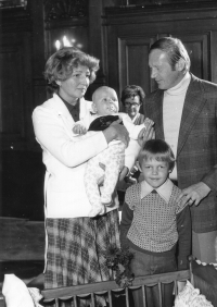 With his wife and sons at the new born babies welcome ceremony in 1981
