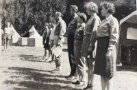 Zdenka first on the right, scout camp 1970