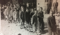 Unknown occasion, but the location is probably Jihlava. Lubomír Dvořák as the boy fourth from the right (looking directly at the photographer)