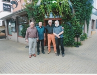 Meeting of dissident friends; from left Petr Hauptmann, Miloš Rejchrt, François Brélaz, Jiří Gruntorád, July 2020