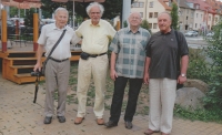 Meeting of dissident friends; from left Jiří Luštinec, François Brélaz, Miloš Rejchrt and Petr Hauptmann, 2019