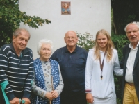 Meeting of friends from the dissent era; far left Jiří Wonka, centre Miloš Rejchrt, far right François Brélaz, August 2021