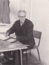 School professor Josef Kučera behind the teacher´s desk again, circa 1970/1971