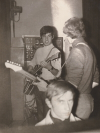 The furthest one is Jiří Kučera in the band Strangers, Humpolec, circa 1967

