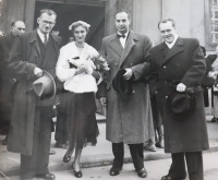 Wedding of Eva Ruhmann and Hermann Klačka on 16 October 1954. Witnesses of wedding - Andrej Plávka (left) and Gabo Rapoš.