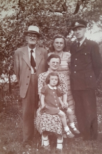 Grandfather Josef Kubík, grandmother Anežka Kubíková, Marie Pleyerová (the witness), her parents in 1954