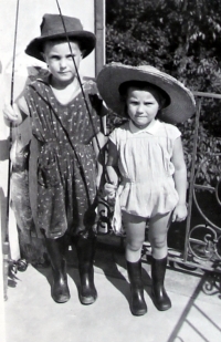 Tomáš Petrák with his sister on fishing (first half of the fifties)