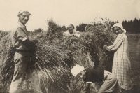 Antonín (bottom) working in the field in Chanovice. 1936