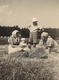 Antonín working in the field at his aunt Vlasta's in Chanovice. 1936