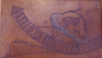 Linex company logo, woodcarving