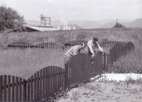 Fencing of the cemetery in Horné Opatovce, in the background the chimney of the aluminum factory