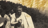 Chotiněves parish priest Jaroslav Opočenský on a trip (6 July 1952)