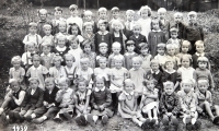 Children from the kindergarten in Boskovice, 1939, Marie Krajíčková - first row, fifth from left