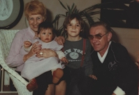 Irena and Lubor Linhart with their grandchildren Magda and Filip, early 1980s