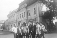 Jan Novotný with his friends in Mělník in 1968