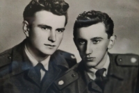 Jan Gulec (left) during basic military service in Prachatice in 1959