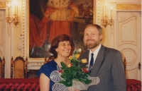 Jitka and František Srovnal at the graduation of František Srovnal at the archbishopric , 16 June 1995