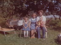 With his family at the cottage in 1979