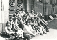 A unit of exiled Czechoslovak scouts in St. Gallen and their leader Eva Horová, year 1978

