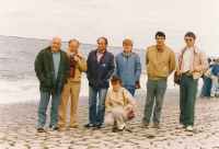 A visit of the citizens of Havlíčkův Brod in Brielle, Eva Horová in the middle in a blue jacket, August 1986
