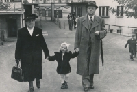 With her grandfather and grandmother visiting the zoo, 1947
