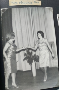 Věra Fořtová is on the right wearing a dress by her mum, 1964
