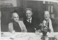 Grandfather Ctirad Malý is in the middle, grandmother Leonora Malá is on the left, grandfather's sister Miládka Malá, chief of Sokol, is on the right -  January 1967