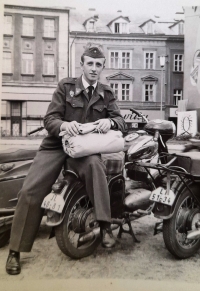 Karel Kuc during his military service, he owned two motorcycles
