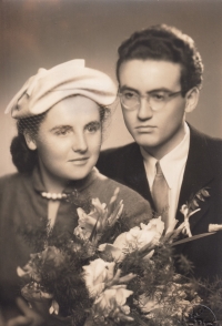 Wedding photograph of Alena and Přemysl Buchal. 1949