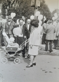 May Day, granddaughter Katka in a stroller, 1978 
