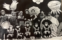 The theatre group, 1982, first from the left in the top row