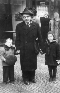 With her father and brother Ilya, 1951