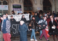 Věra Bartošková (first from right) as a journalist at an anarchist demonstration, early 1990s