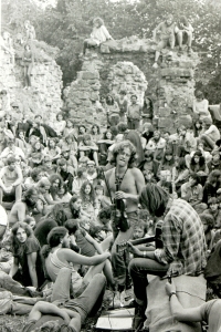 Illegal concert at the ruins of Lukov Castle, 1970s