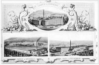 Fritschovy textilní továrny v Hejnicích, Bílém Potoce a Liberci na staré pohlednici