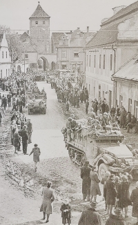Liberation of Horažďovice, 6 May 1945, the photo is from the book II. světová válka na Horažďovicku (WWII in the area of Horažďovice)
