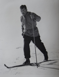 Jiří Marhan on cross-country training at Luční, March 1955
