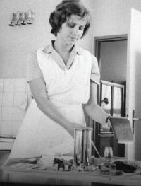 Eva Kodadová at work in the Mining Hospital with Polyclinic in 1975