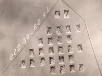 Photographs of school-leavers of the 4th year of the Secondary Medical School in Most, 1962, the witness is the 1st from the left in the second row