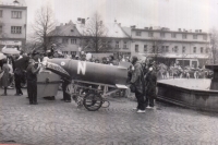 First of May parade in Valašské Klobouky; a happening with mock nuclear missiles