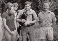 Miroslav Janík (far right) with friends outdoors, 1983
