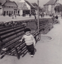 Alena's son Přemysl at the Boskovice town square