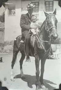 Vera with her father on a horseback, Latacunga, Ecuador, 1942