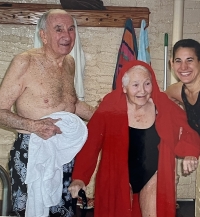 Victor and Hana with Vera after a swimming session, 2001