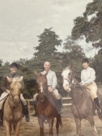 From left Mel, Victor, Vera on horseback, Glen Cove Long Island, 1970