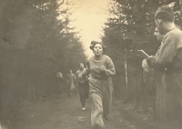 Hana, Vera´s mother, running a competition for the Hagibor Club in a forest near Prague, about 1933